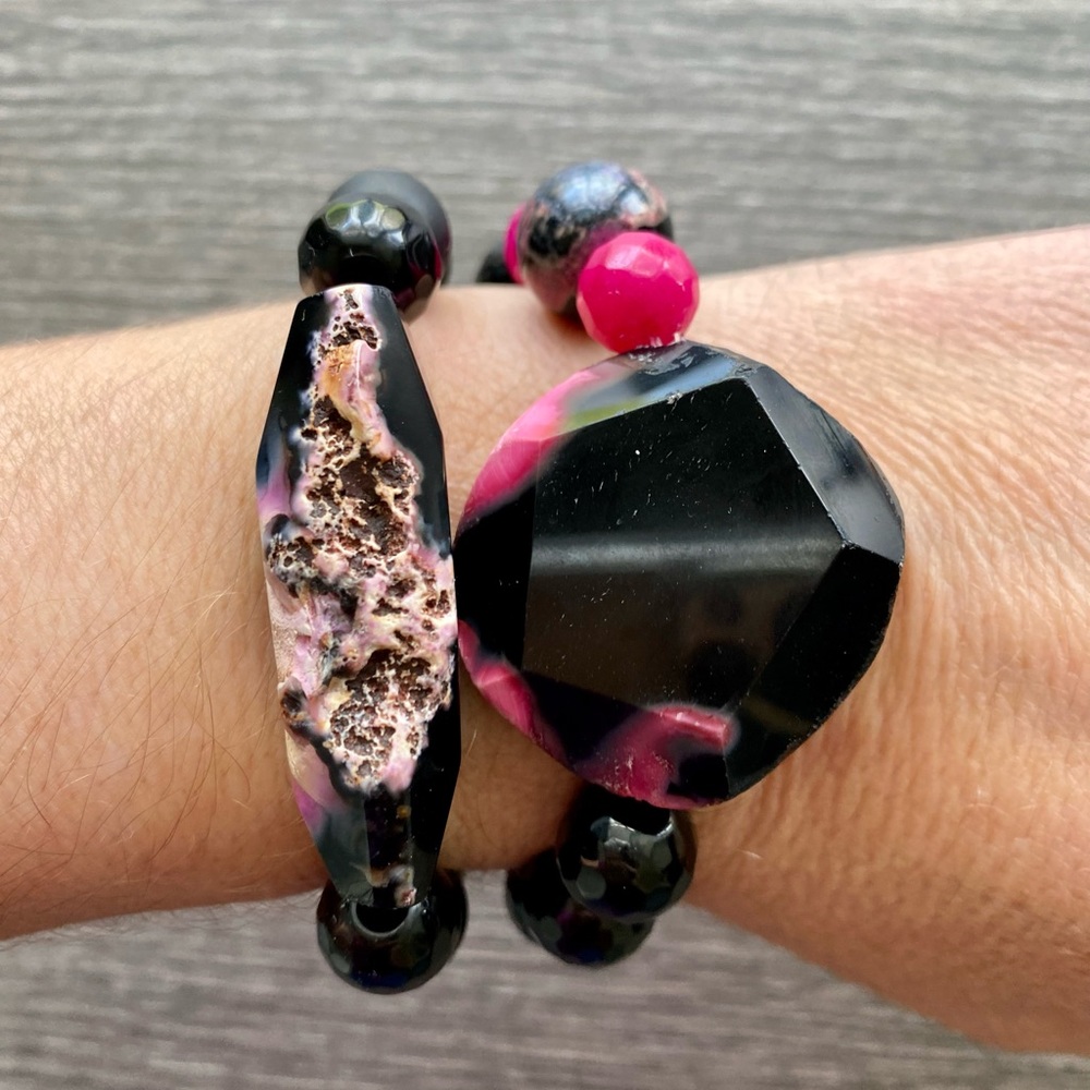 Chunky agate nugget gemstone bracelet.  One size - Picture 2 of 3